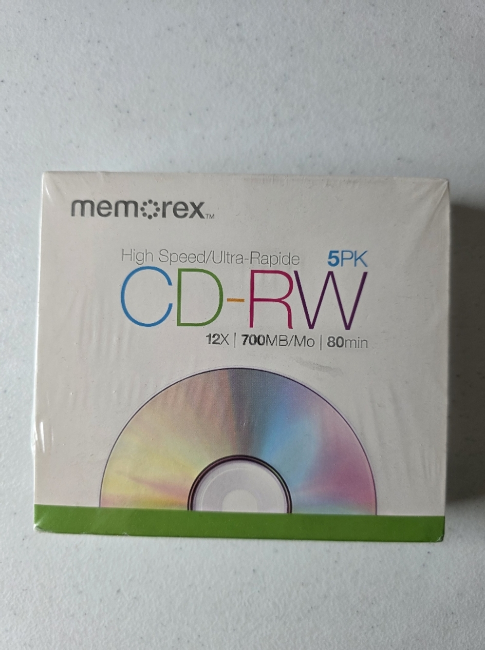 Memorex High Speed CD-RW Discs Ultra Rapide 5PK 12X 700MB/Mo 80min NEW IN BOX